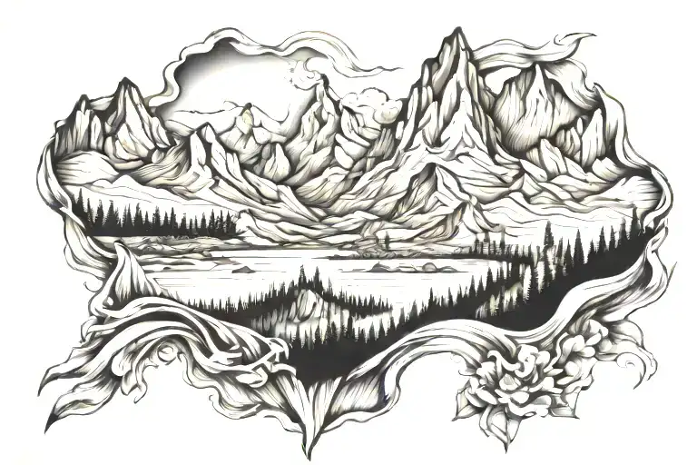 Mountians Range Wrap Around Tattoo Design
