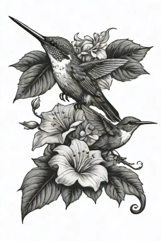 Holly Flowers And Morning Glory Flowers Hummingbird And Frog