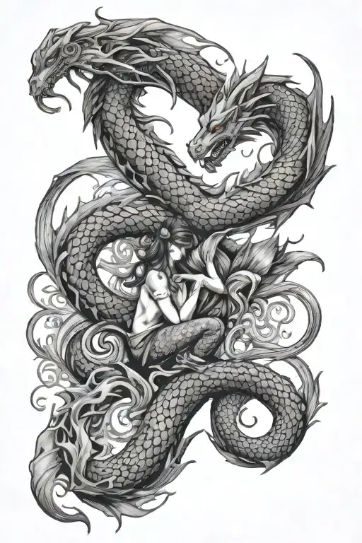 Dragon And Mermaid Intertwined