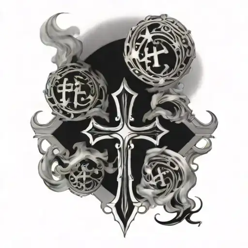 Black With White Smoke And 3 Crosses