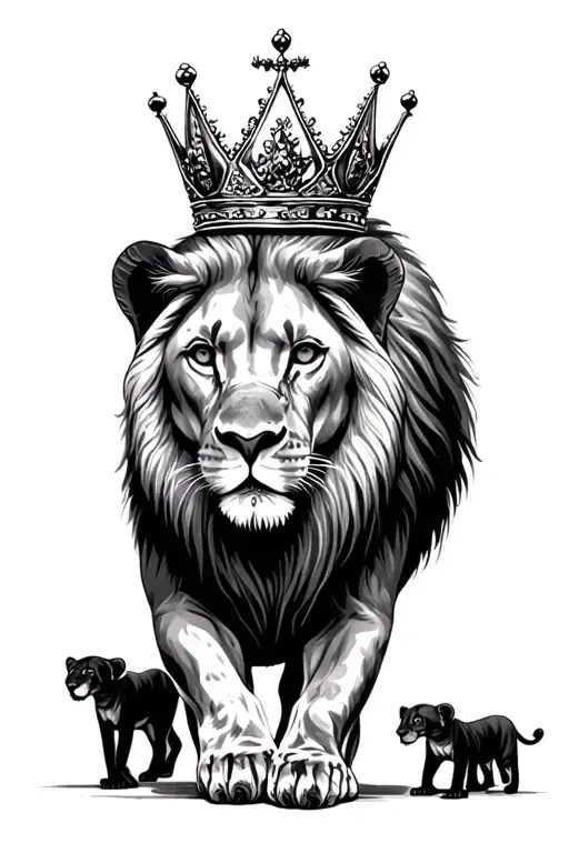 Lioness Crown Surrounded By 3 Cubs Walking