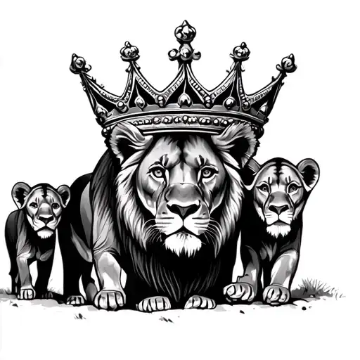 Lioness Crown Surrounded By 3 Cubs Walking Side By Side