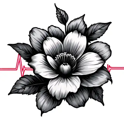Heartbeat Line With Flower Intertwined