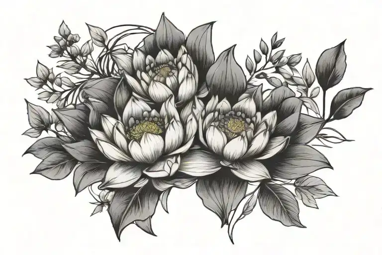 Only One Lotus And Olive Branches Stretching Towards