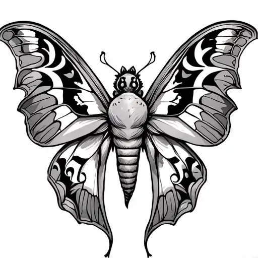 Moth Top View With Cresent Moon Marking On Wings