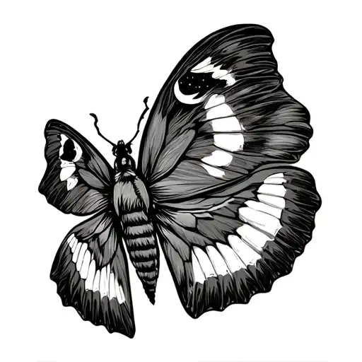 Moth Top View With Cresent Moon Marking On Wings