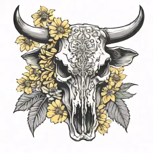 Cow Skull With Marigolds