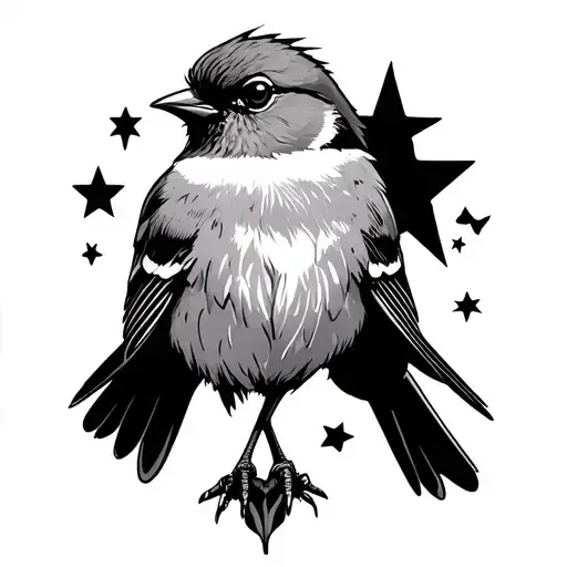 Robin Bird With Stars And Dad