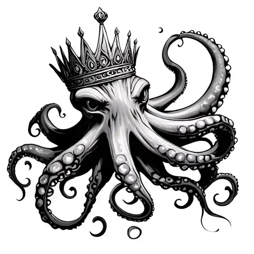 Crowned Majestic Octopus With Menacing Look In Realistic Style