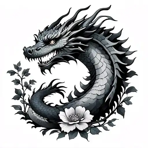Dragon With Flowers And Vines