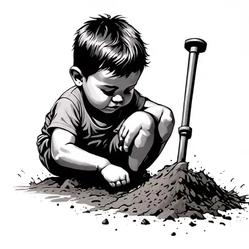 Little Boy Digging In The Dirt