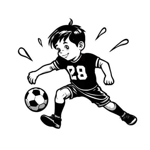 Little Cartoon Boy Playing Football