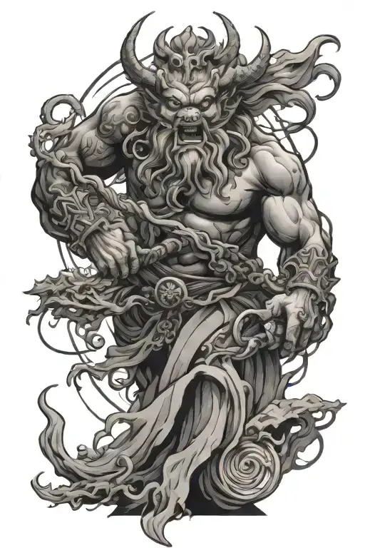 Tattoo Dark Sketches With Japanese Mythology Scene