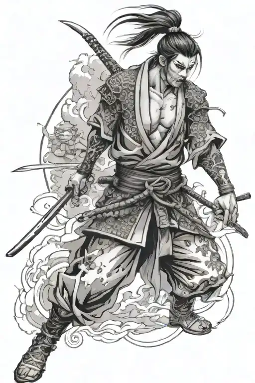 Tattoo Dark Sketches With Japanese Style Scene With Blood And Fight With No Samurai