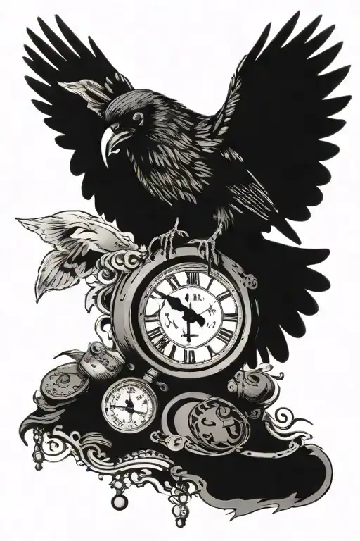 A Little Crow Lands On A Clock With Money In Its Mouth