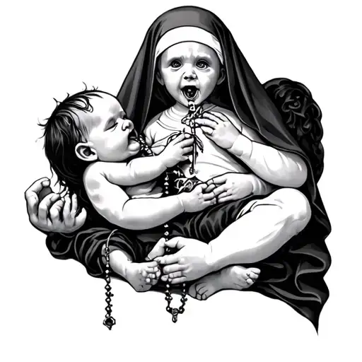 Demonic Baby With Rosary Chocking A Nun