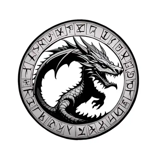 Circle With Viking Runes Engraved With A Dragon Perched Atop