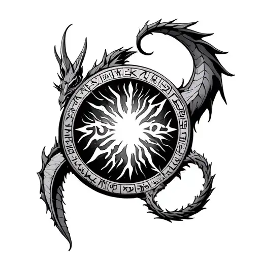 Circle With Viking Runes And Dragon Emerging