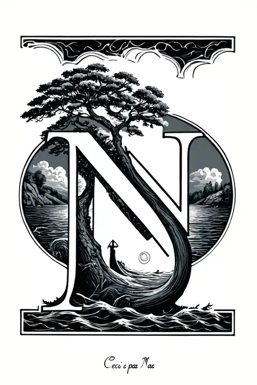 25 And Letter N And Sea And Ceci Ne Pas Na Pipe Magritte And Tree