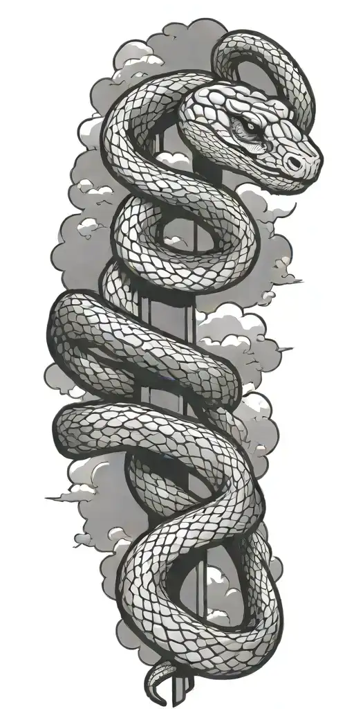 Snake On A Cross With Clouds