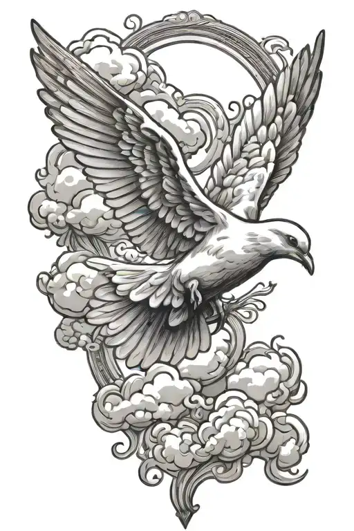 Dove Flying Clouds Cross
