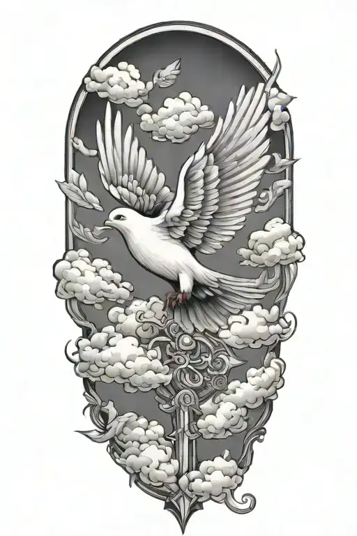 Dove Flying Clouds Cross
