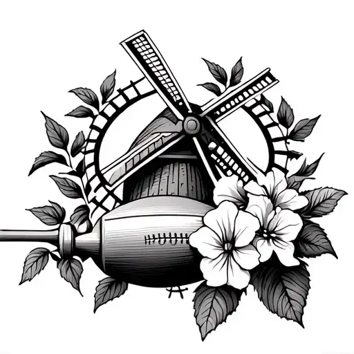 Bougainvillea Football Rolling Pin Windmill Surrounded