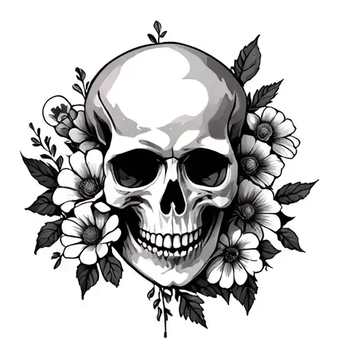 Skull With Mixed Flowers