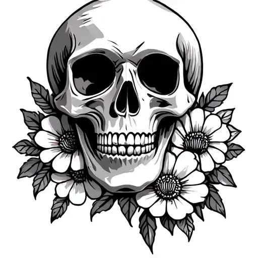 Mexican Skull With Mixed Flowers Intertwined