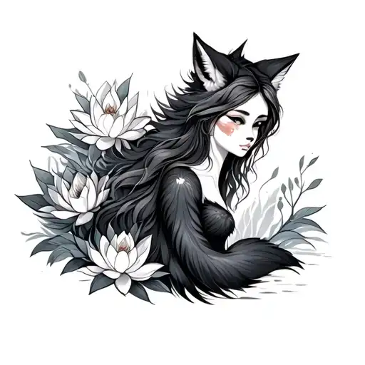 Girl With Fox And Lotus