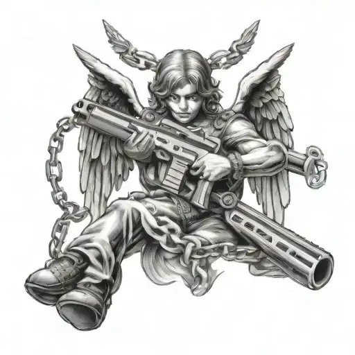 Angel Rebel Holding Gun And Chain Forming