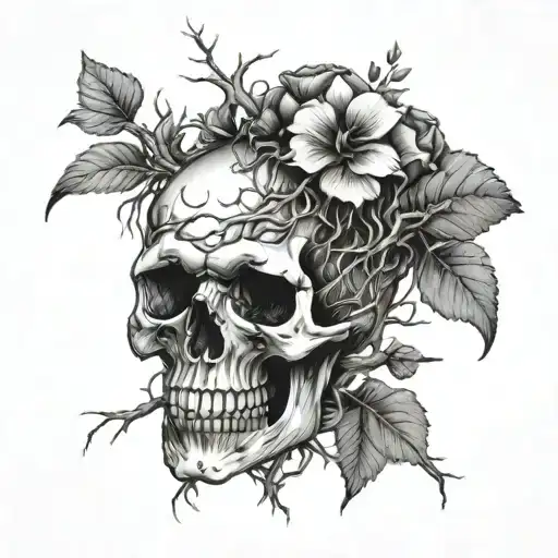 Skull With Roots Coming From The Head