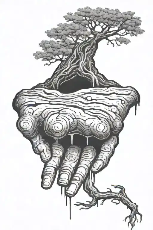Upside Down Man Hand On Old Tree