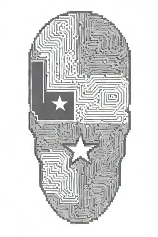 A Pixel Art Representation Of The Texas State Outline Made Up Of Binary Code And Circuit Lines