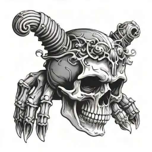 Skull With Finger Tips Touch