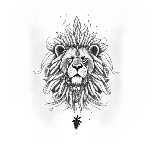 Weed Joints From Smoke Create Rasta Lion Head With Weed Leaf On The Knee