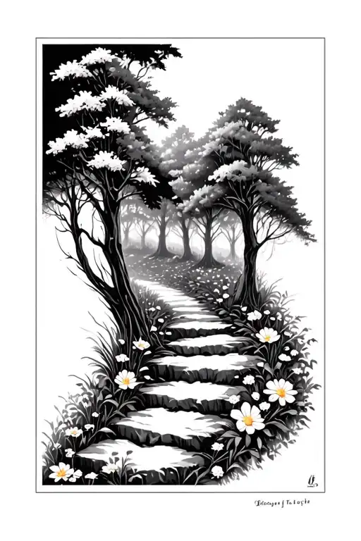 Flowery Path Through Forest
