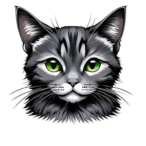 Gray Cat Long Fur Green Eyes Cute