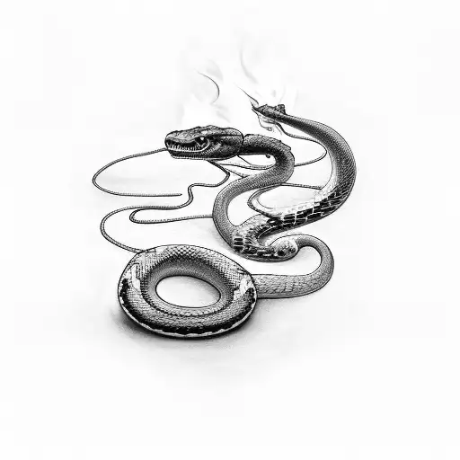 A Flaming Snake Coiling Around A Motorcycle Handlebar