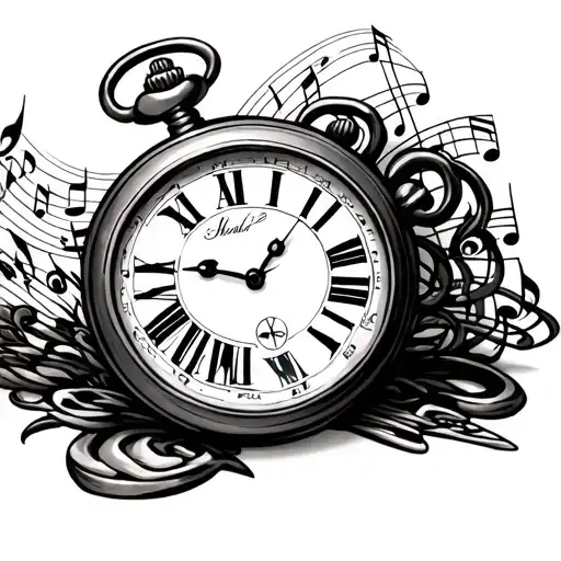 Pocket Watch Surrounded By Music Notes