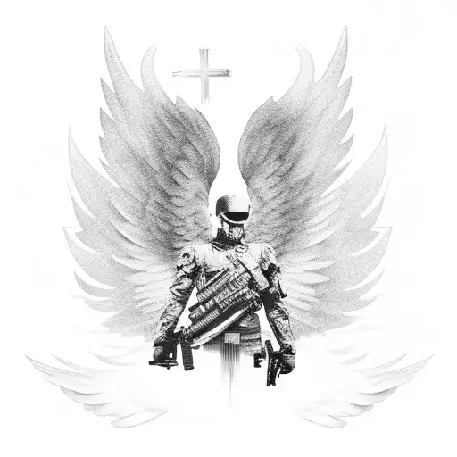 A Haunting Silhouette Of A Fallen Soldier With Angel Wings