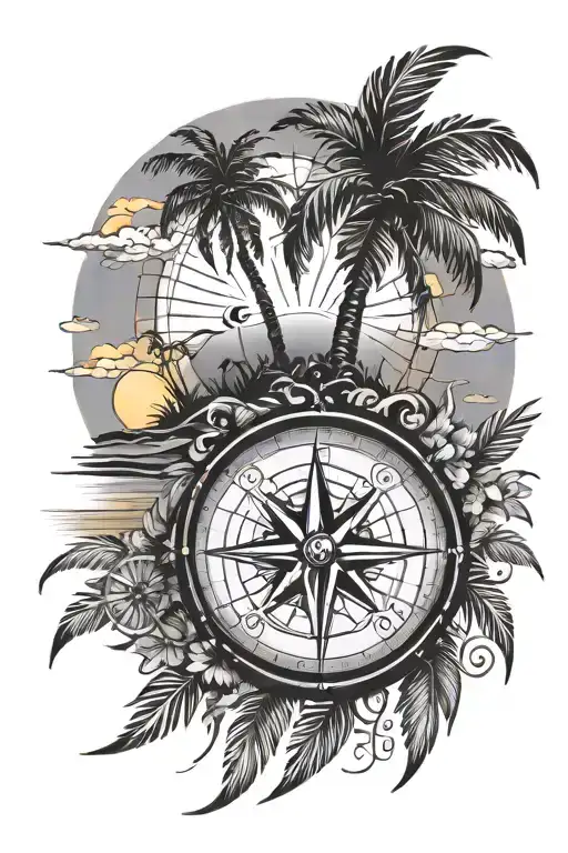 Compass Palm Tree Beach Sunset Sky