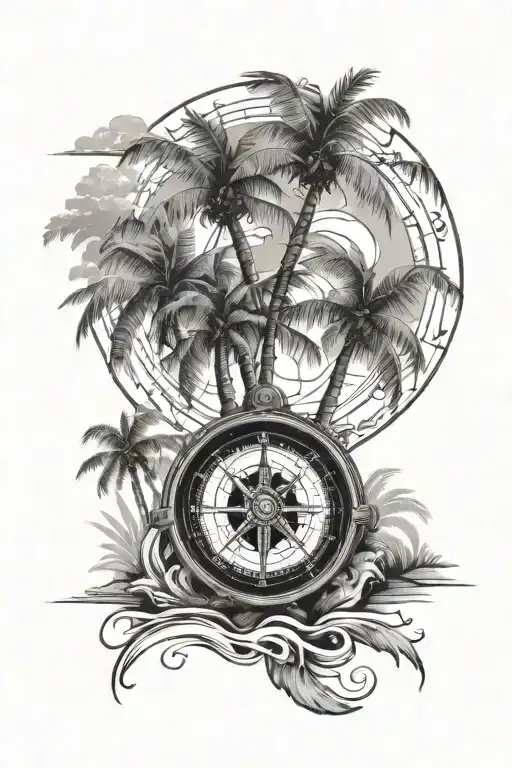 Compass Palm Tree Beach Landscape