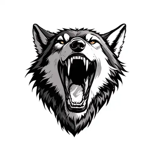 Wolf Face With Jaw Open