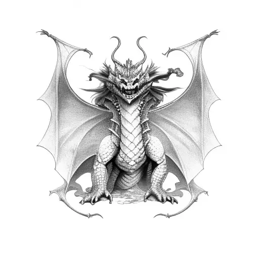 Dragon Standing Behind Knight And Princess