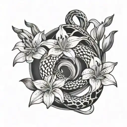 Lillies Surrounding A Snake