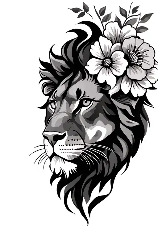 Lion Face With Flowers