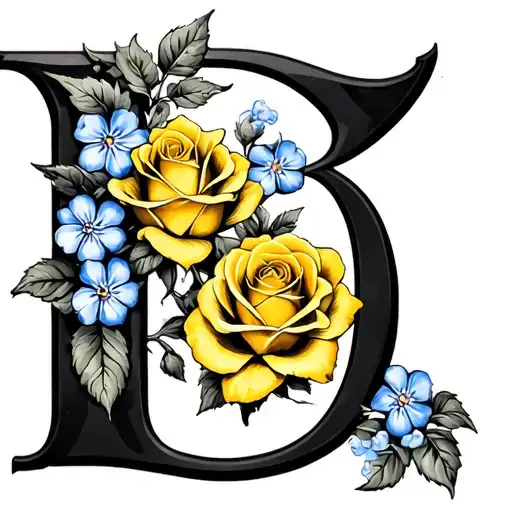 The Letter D Yellow Rose And Forget Me Nots