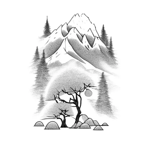 A Serene Mountain Landscape With A Hidden Anime Character
