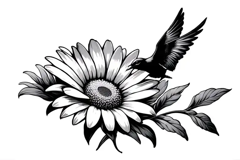 Daisy Flower With Bird Flying